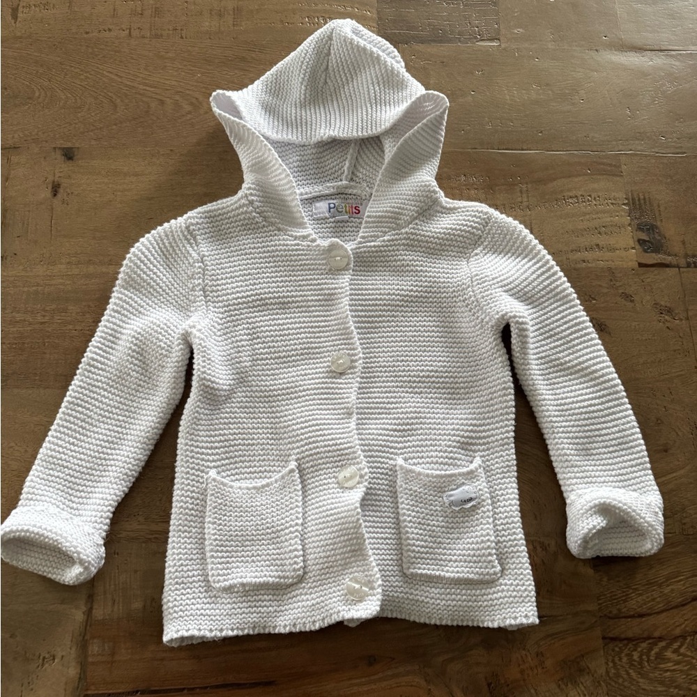 La Compagnie des petits White Knit Hooded Cardigan size 12 M